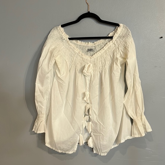 Sxy’s Paris Balooon sleeve off the shoulder white cotton blouse size Large - Picture 2 of 5